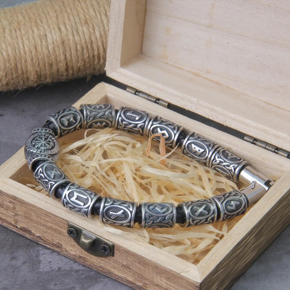 Runes Beads Men Viking Bracelet