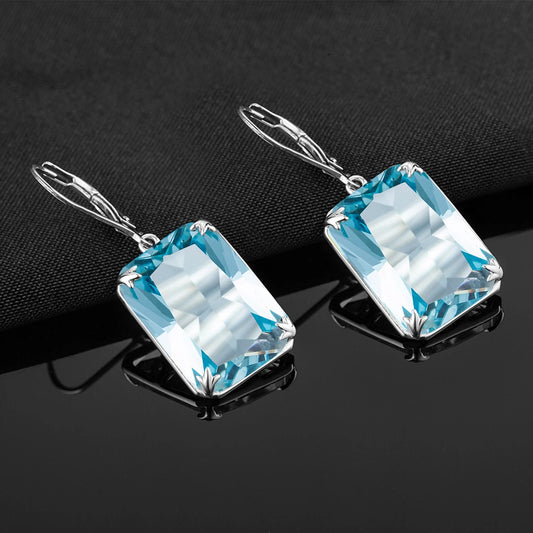 Viking Blue Aquamarine Earrings 13*18mm Rectangle Gemstones Solid Silver